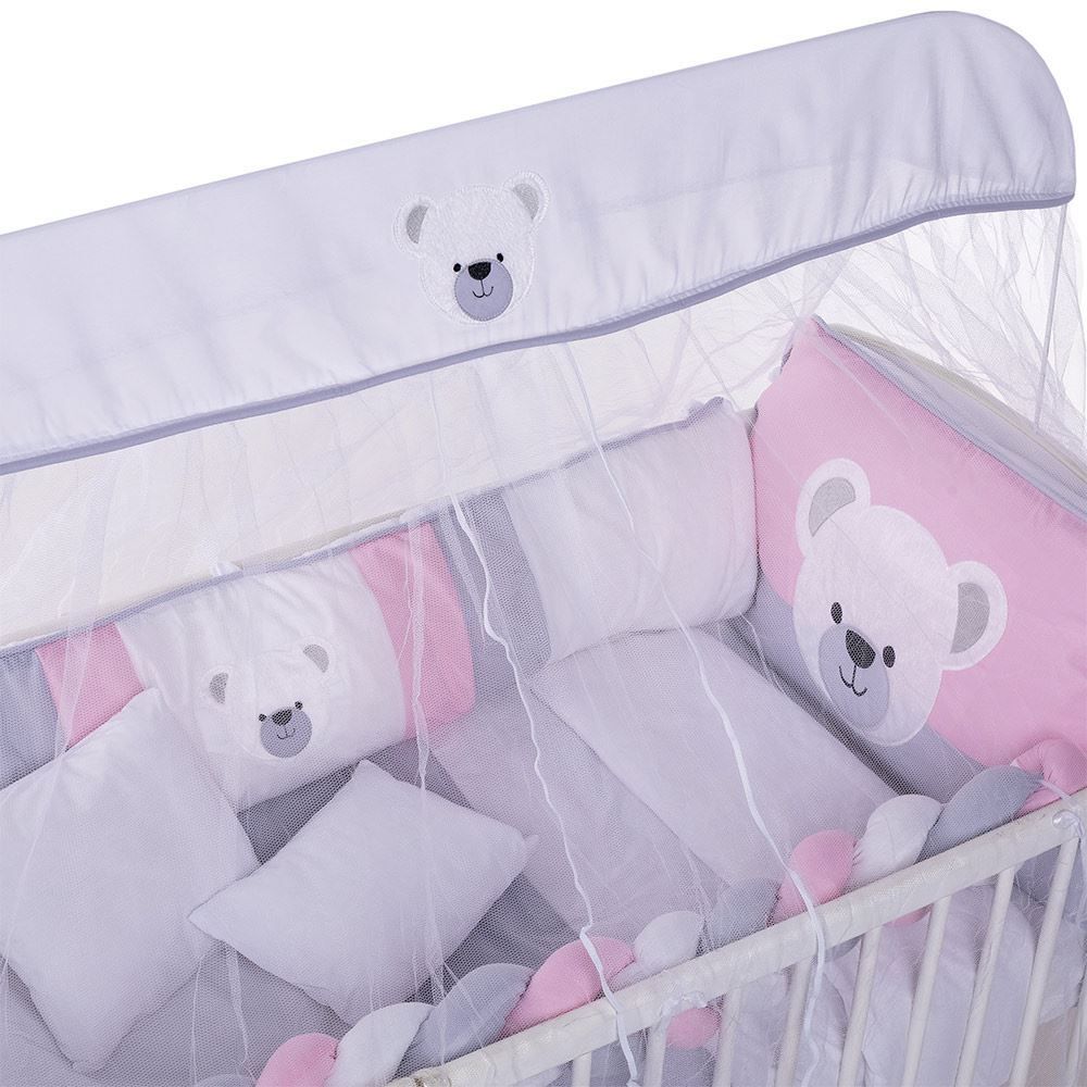 Kit Berço New Americano 9 Peças Yoyo Baby - Urso Mel G Rosa
