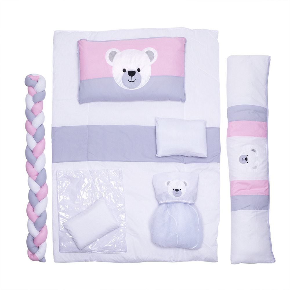 Kit Berço New Americano 9 Peças Yoyo Baby - Urso Mel G Rosa
