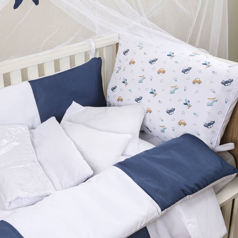 Kit Berço New Basic Yoyo Baby 9 Peças - Carros Azul