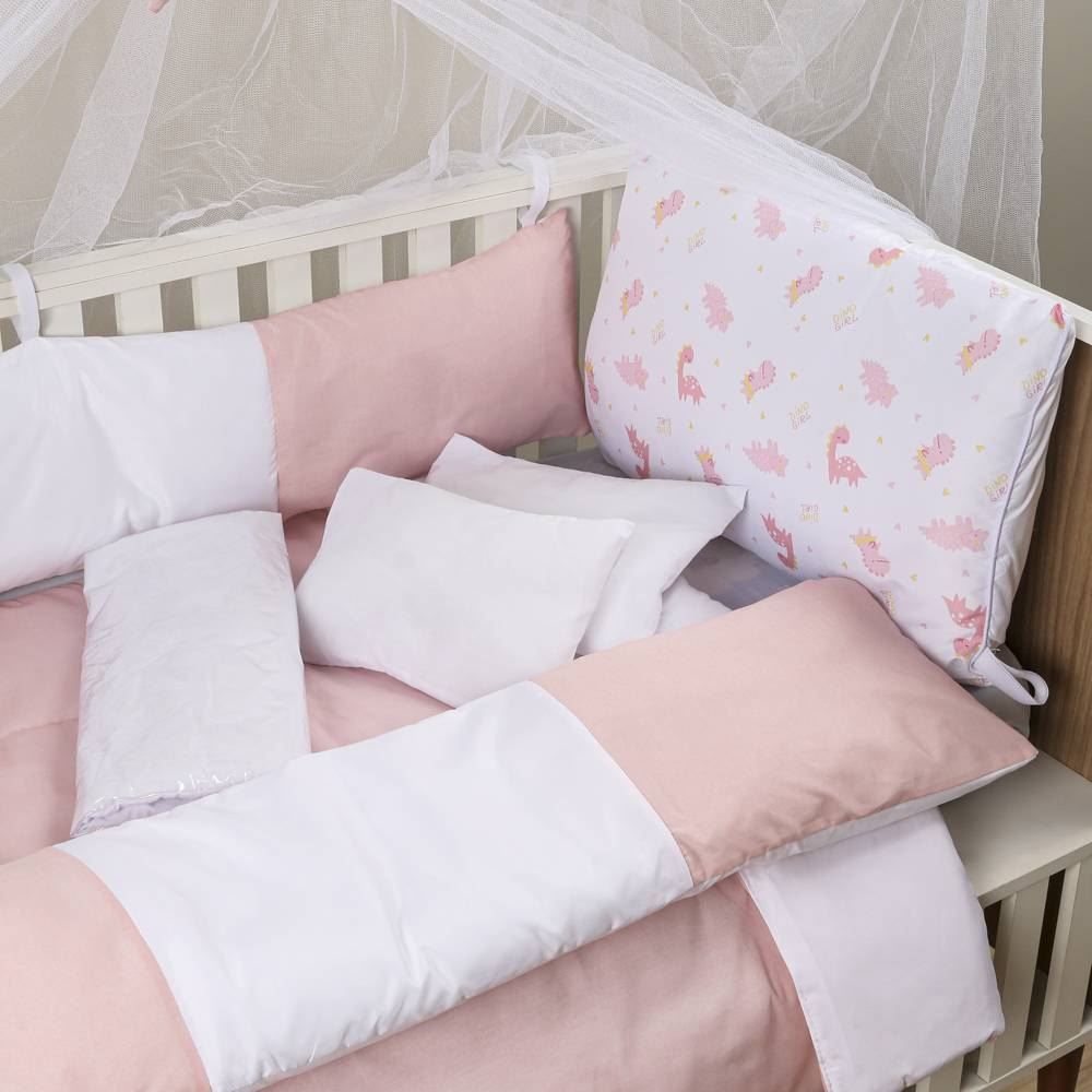 Kit Berço New Basic Yoyo Baby 9 Peças - Dinossauro Rosa