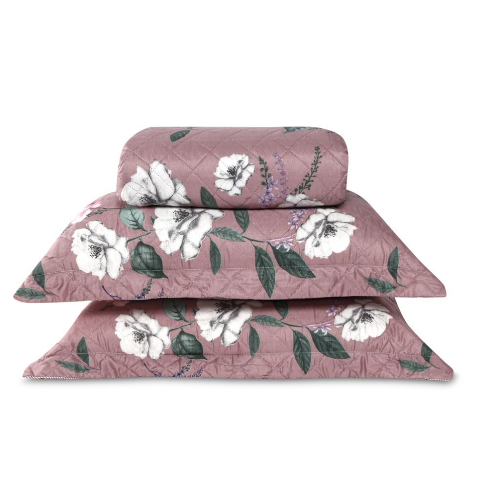 Kit Colcha Casal Estampada Versalhes 3 Peças Havan Casa - Barcelona Rosa Floral
