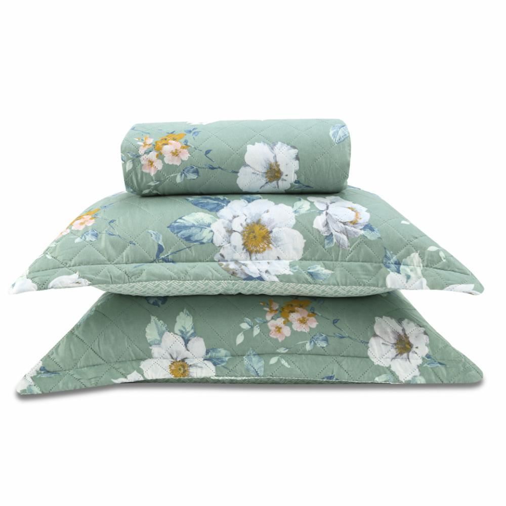 Kit Colcha Casal Estampada Versalhes 3 Peças Havan Casa - Genova Verde Floral