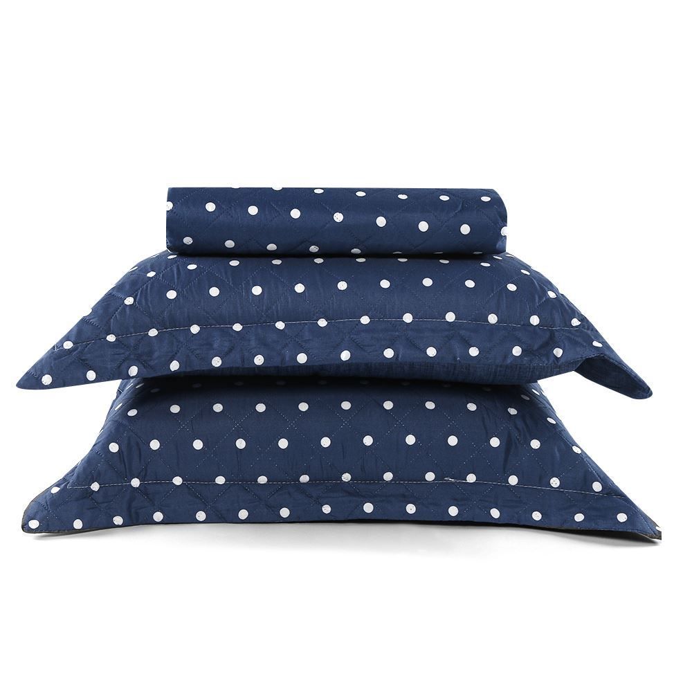 Kit Colcha King Dupla Face 150 Fios Versalhes Poá Havan Casa - Azul