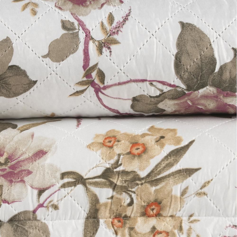 Kit Colcha Queen 100% Poliéster Versalhes Havan Casa 3 Pçs - Augusta Bege Floral