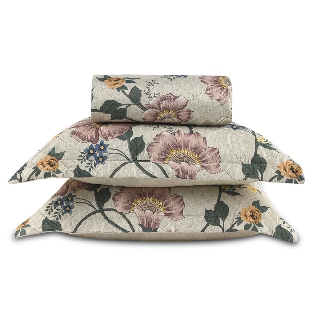 Kit Colcha Queen 100% Poliéster Versalhes Havan Casa 3 Pçs - Annie Bege Floral