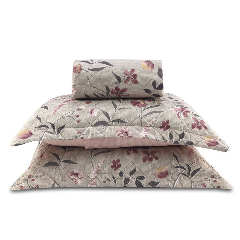 Kit Colcha Queen 100% Poliéster Versalhes Havan Casa 3 Pçs - Penelope Rosa Floral 