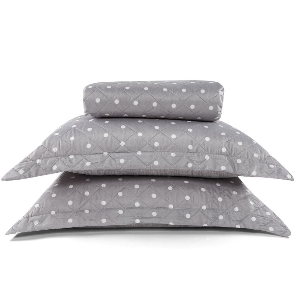 Kit Colcha Queen Dupla Face 150 Fios Versalhes Poá Havan Casa - Cinza Amianto