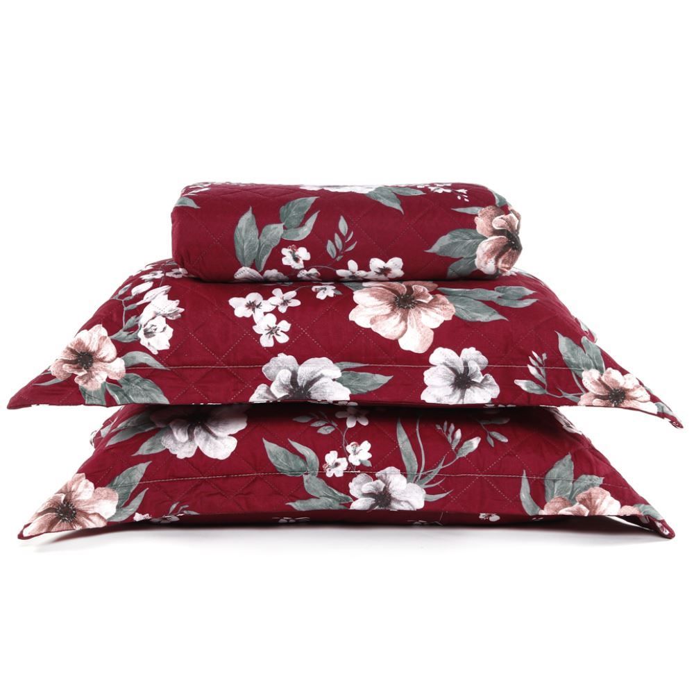 Kit Colcha Queen Estampada Versalhes 3 Peças Havan Casa - Toscana Vinho Floral