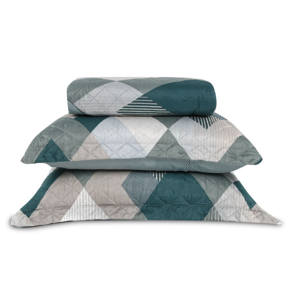 Kit Colcha Queen Estampada Versalhes 3 Peças Havan Casa - Alicante Verde Geo