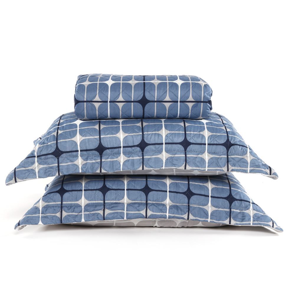 Kit Colcha Queen Estampada Versalhes 3 Peças Havan Casa - Sevilha Azul Geo