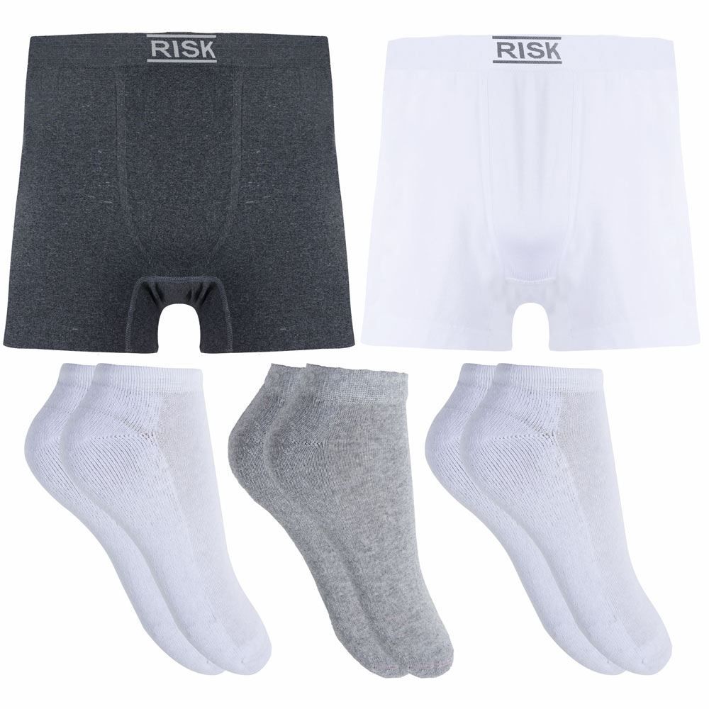 Kit com 2 Cuecas Boxer + 3 Pares de meias Risk