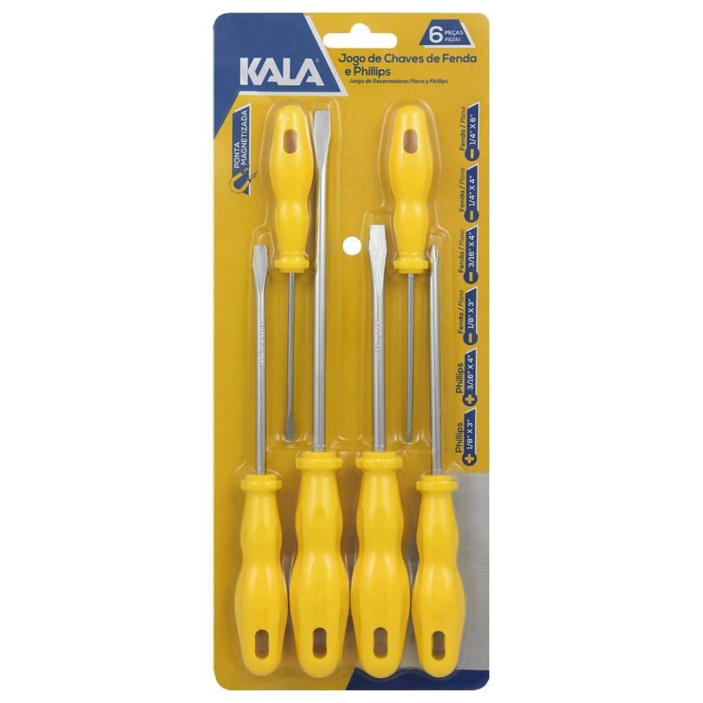 Kit De Chaves De Fenda E Phillips 6 Peças Kala - Amarelo