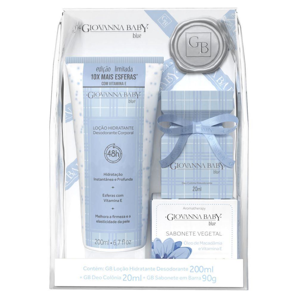 Kit De Hidratação Gionna Baby Loção Hidratante Colônia Sabonete - Blue