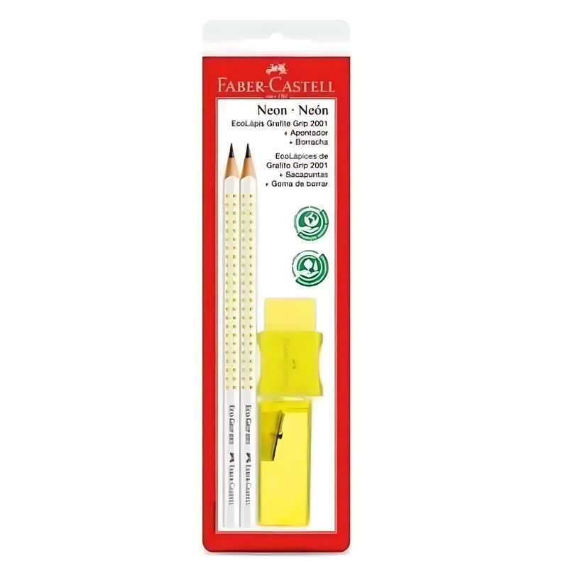 Kit Escolar Com Lápis De Escrever+ Borracha + Apontador Faber Castell - Amarelo