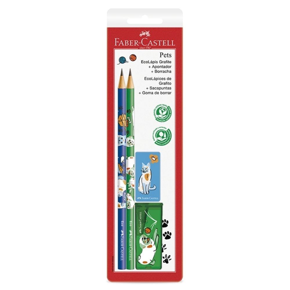 Kit Escolar Com Lápis Grafite + Apontador + Borracha - Verde/Azul