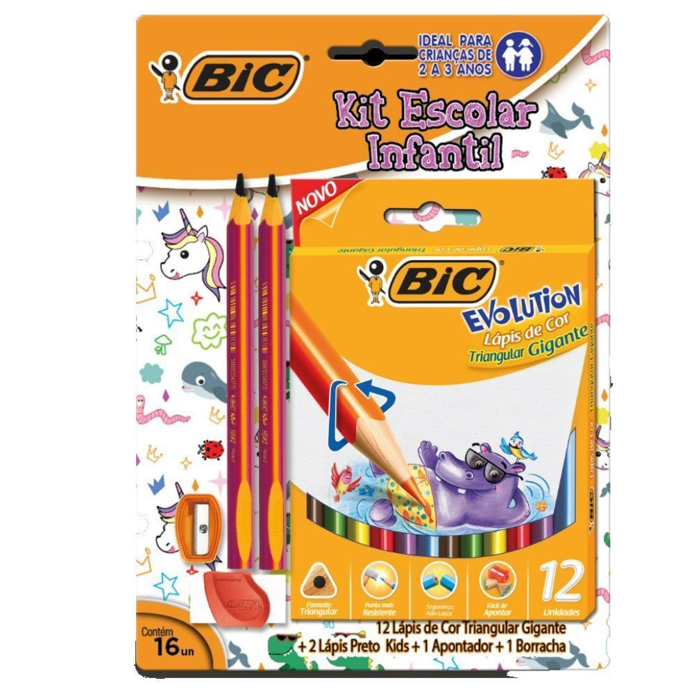 Kit Escolar Lápis De Cor + Lápis Graf + Apontador + Borracha - 935404