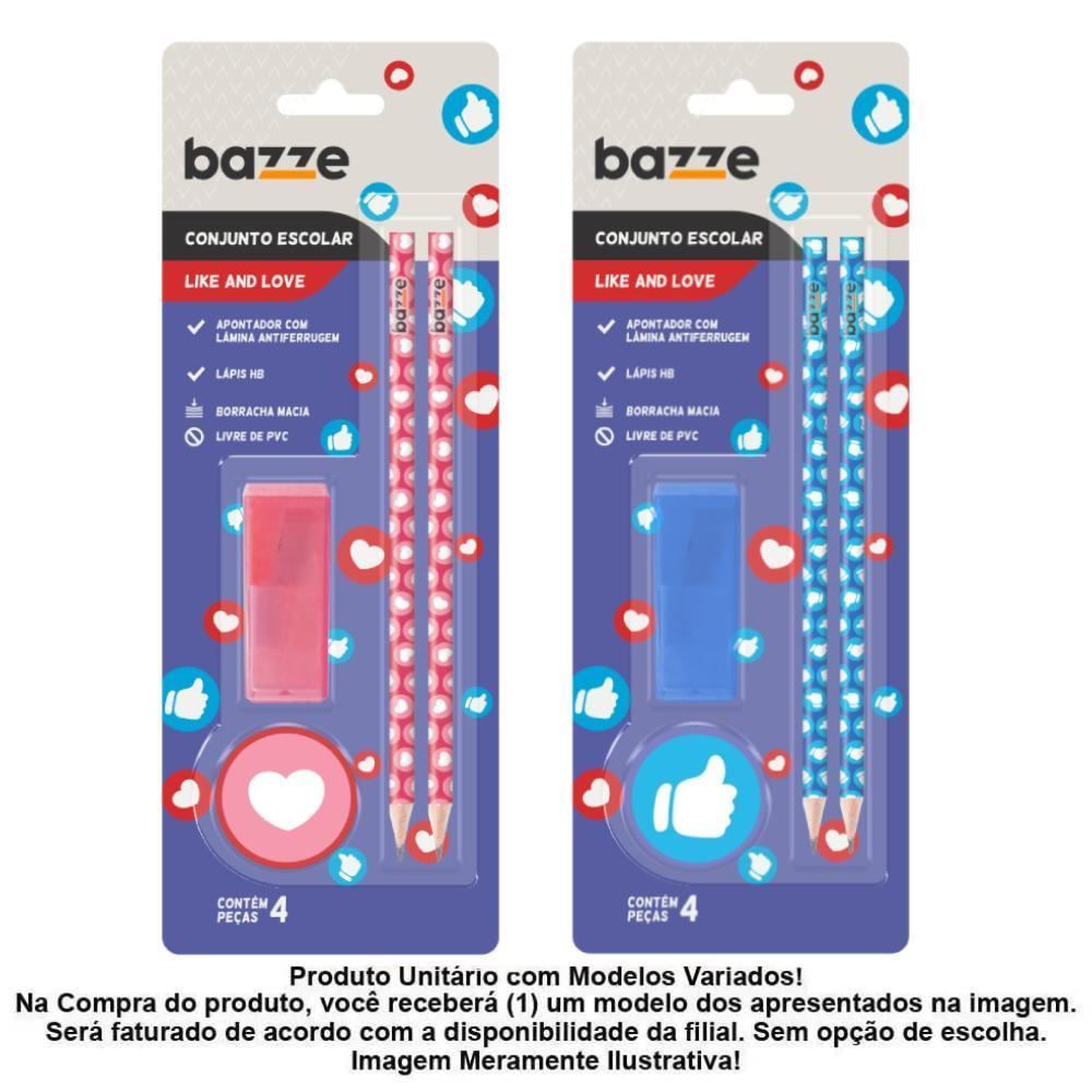 Kit Escolar Like And Love Bazze 4 Peças - Sortido