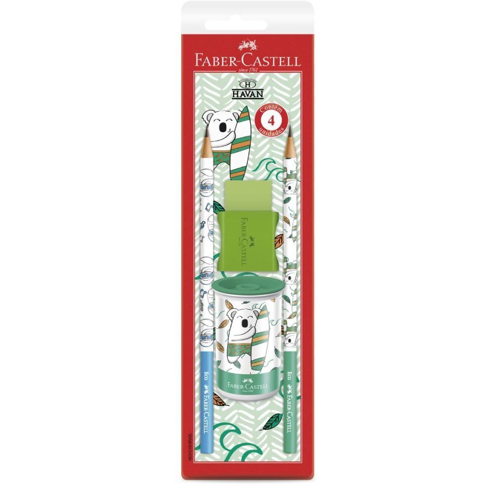 Kit Escolar Mamífero 2 Lápis + Apontador + Borracha Faber Castell - SM/KITMAMMASC