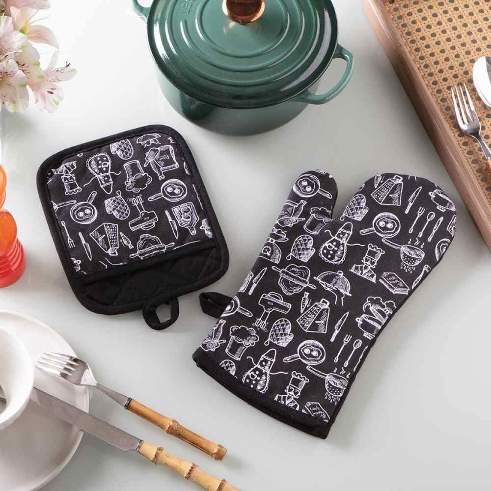 Kit Luva E Pegador De Panelas Jolitex - Kitchen Preto