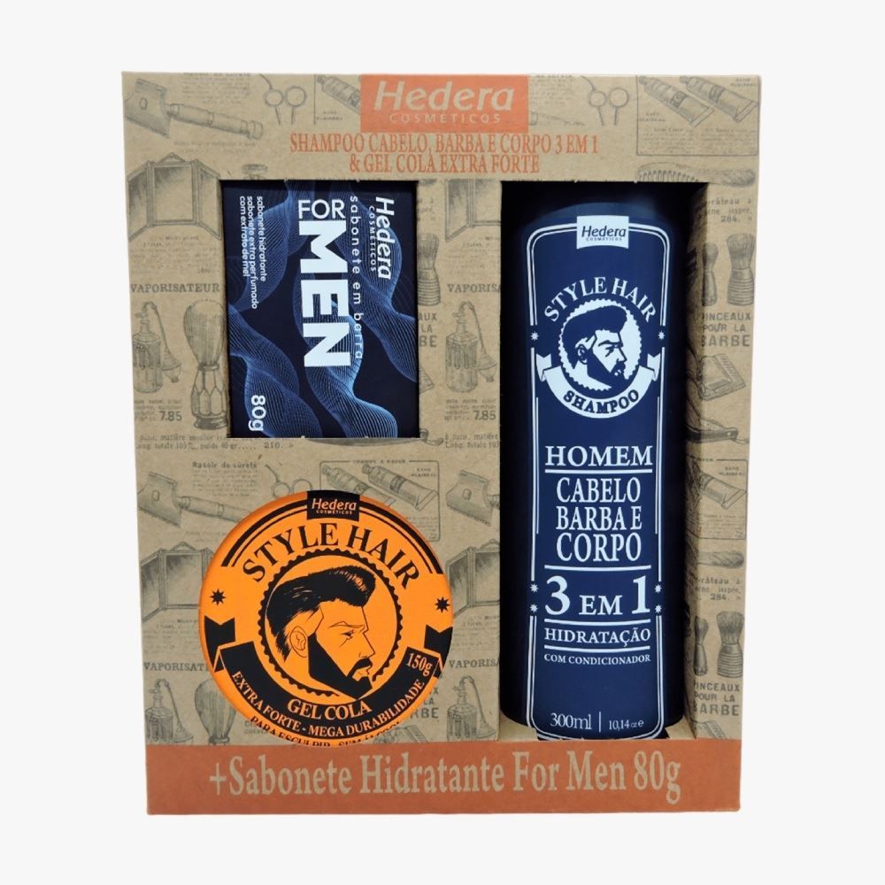 Kit Masculino Com Shampoo 300Ml Pomada Capilar E Sabonete Hedera  - Men