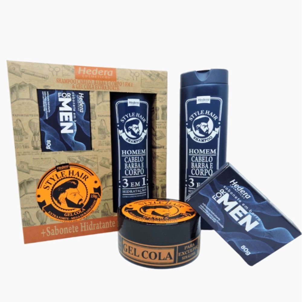 Kit Masculino Com Shampoo 300Ml Pomada Capilar E Sabonete Hedera  - Men