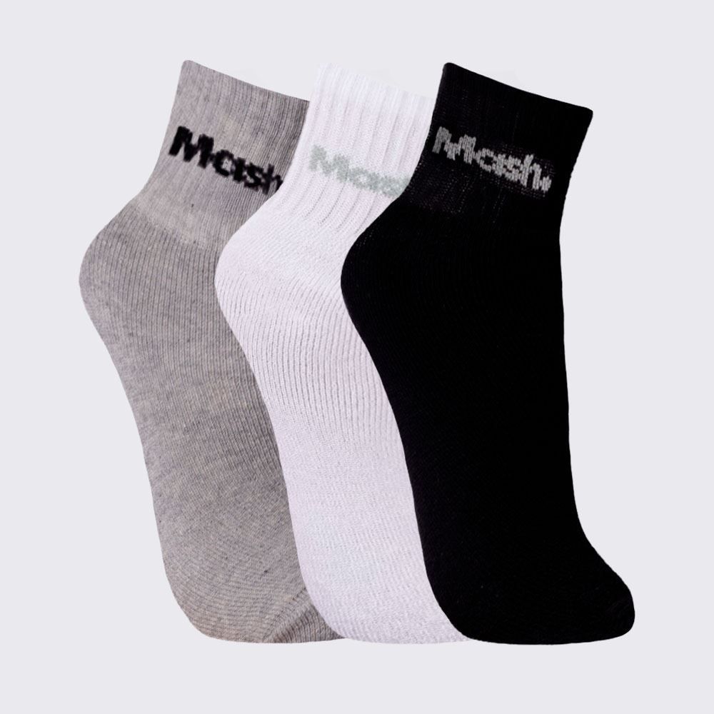 Kit Meia Feminina Cano Curto Esportivo com 3 Pares Mash - Bc/Cz/Pt 34/38
