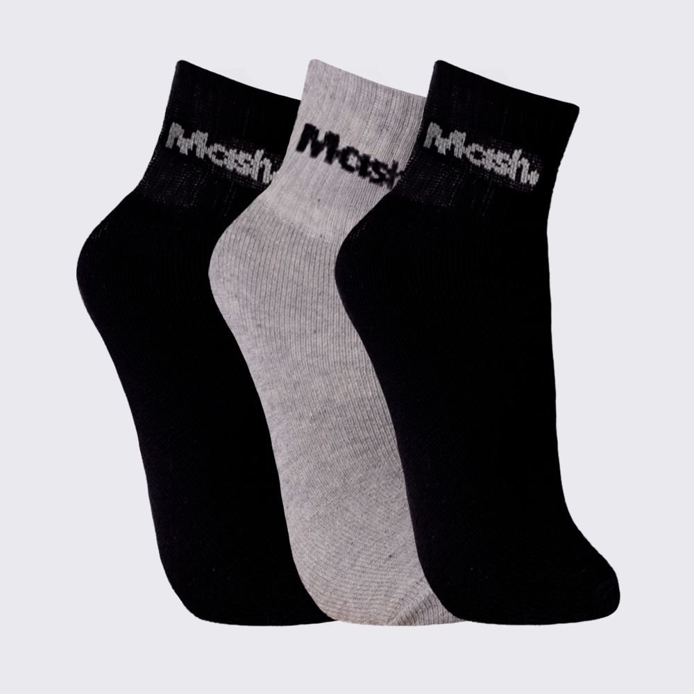 Kit Meia Masculina com 3 Pares Cano Curto Esportivo Mash - Pt/Cz/Pt 39/43