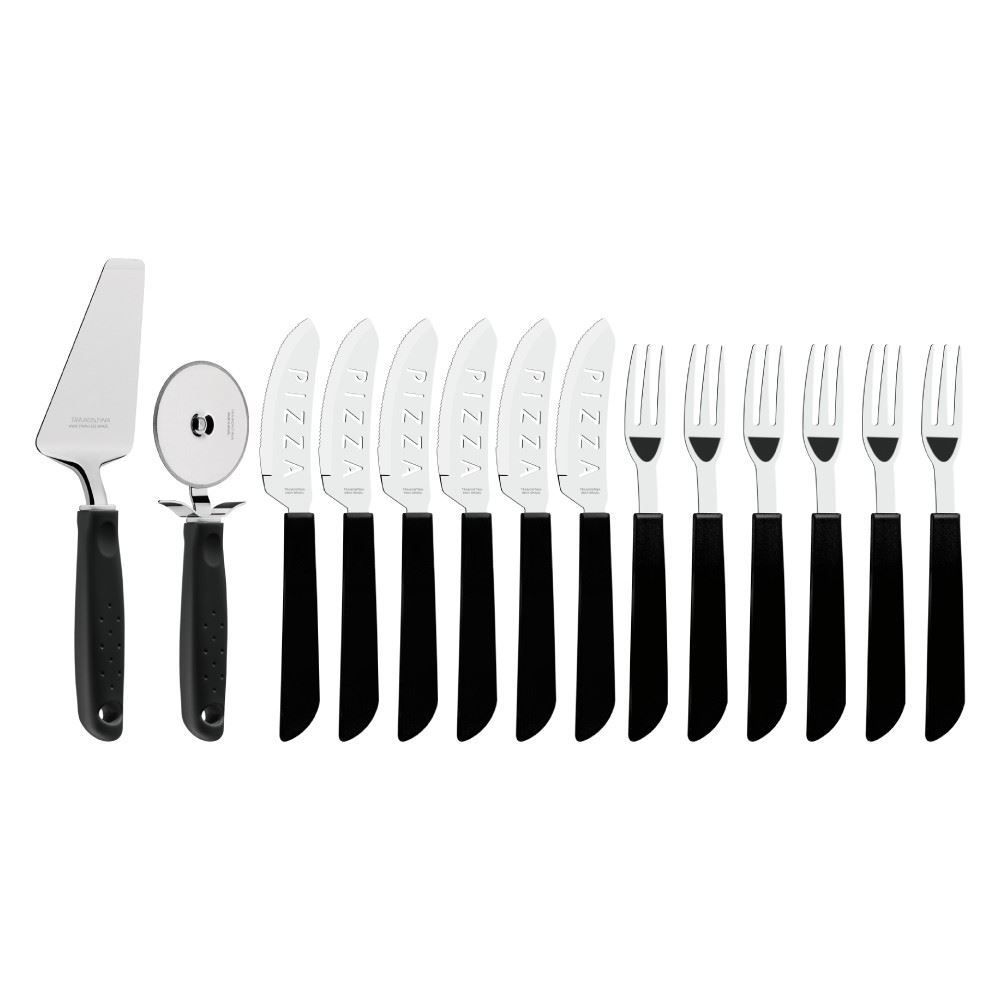 Kit Pizza Tramontina Lâminas Em Aço Inox Cabos De Polipropileno 14 Pçs - Aço Inox