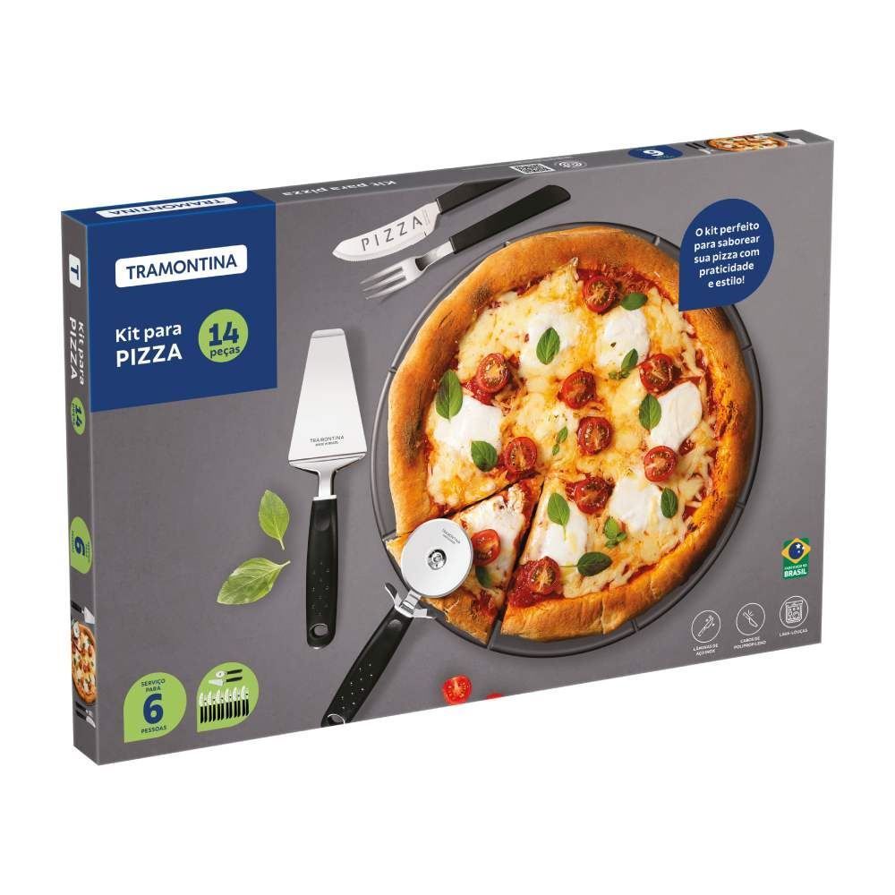 Kit Pizza Tramontina Lâminas Em Aço Inox Cabos De Polipropileno 14 Pçs - Aço Inox