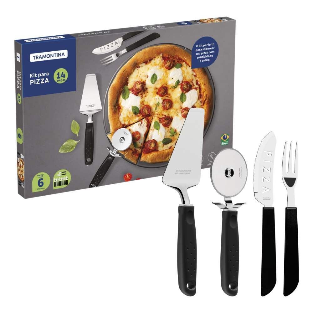 Kit Pizza Tramontina Lâminas Em Aço Inox Cabos De Polipropileno 14 Pçs - Aço Inox