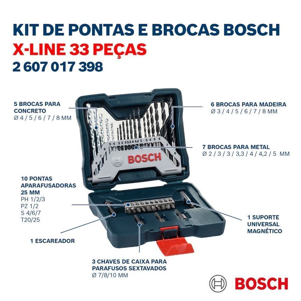Kit Pontas Brocas Bosch X-Line Perfur 33 Peças  - 2607017398