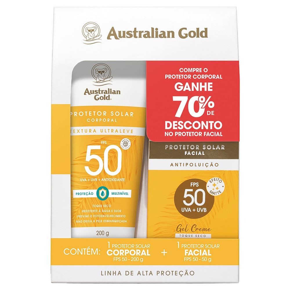 Kit Protetor Solar Fac 50G+Protetor Solar Corp Australian Gold Fps 50 