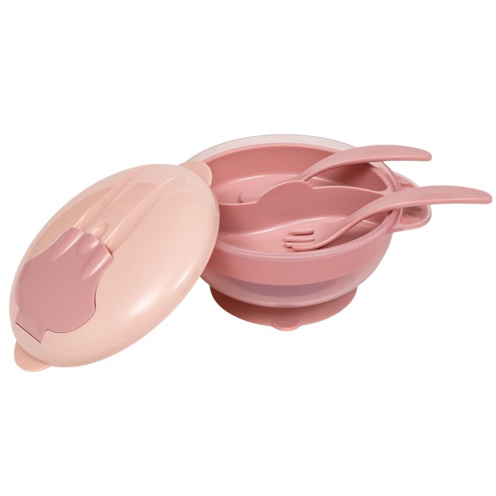 Kit Refeição Infantil Com Compartimento E Talheres Buba - Rosa Claro