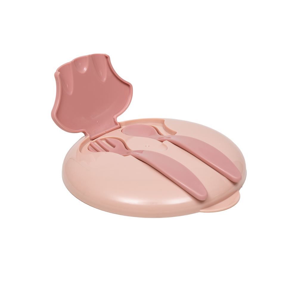 Kit Refeição Infantil Com Compartimento E Talheres Buba - Rosa Claro
