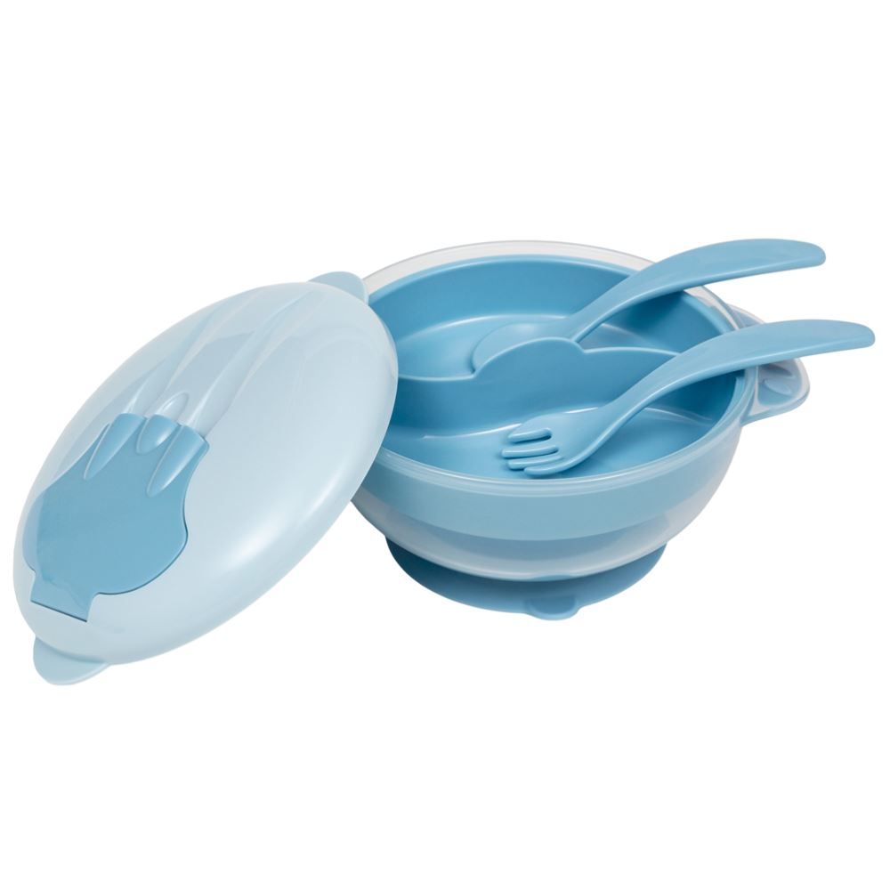 Kit Refeição Infantil Com Compartimento E Talheres Buba - Azul Claro