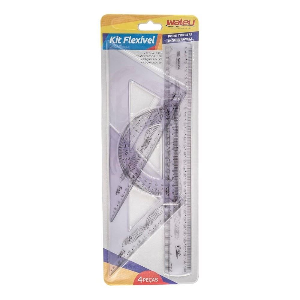 Kit Réguas Geométricas Flexível Cristal Waleu - NÃO FAZ PARTE DO MIX