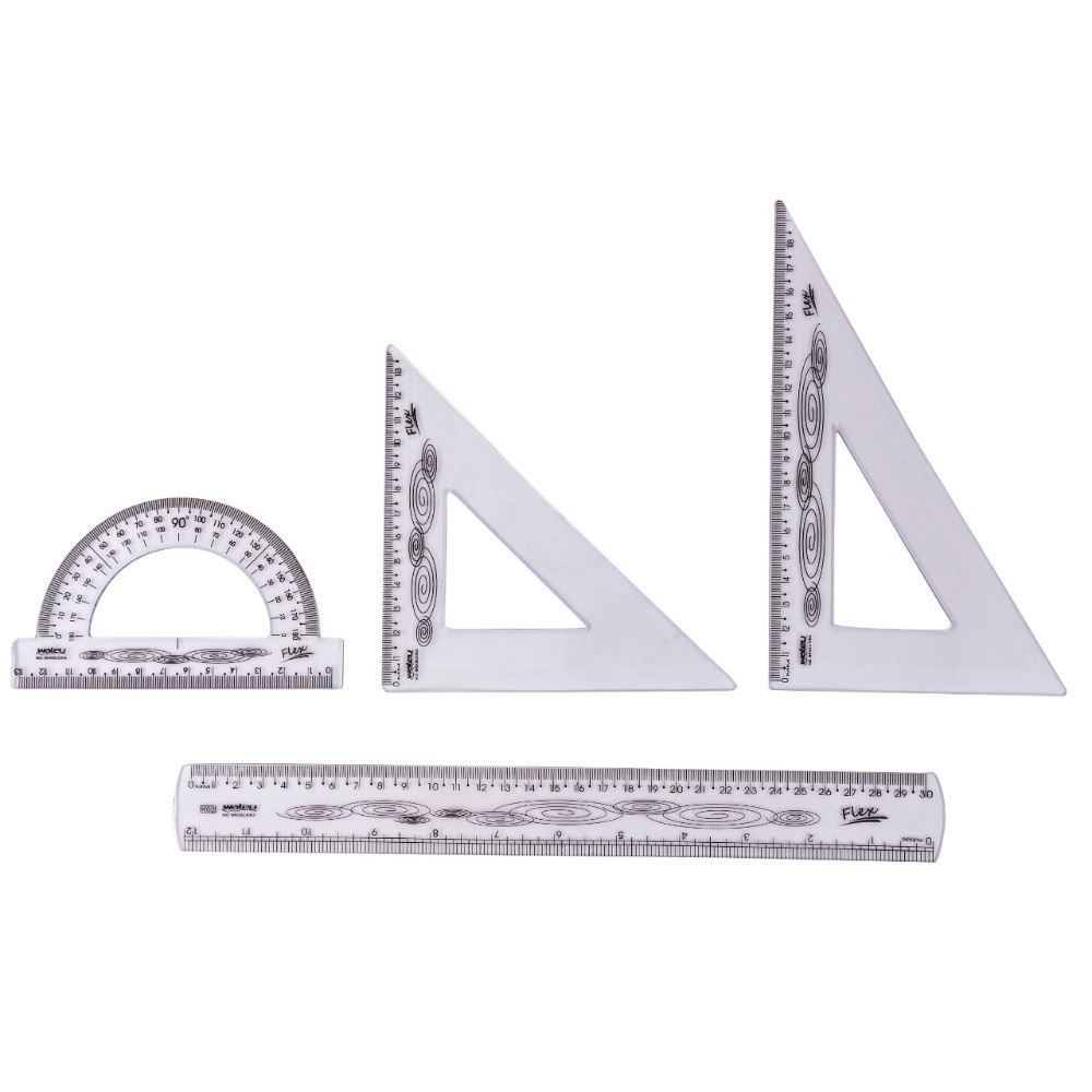 Kit Réguas Geométricas Flexível Cristal Waleu - NÃO FAZ PARTE DO MIX