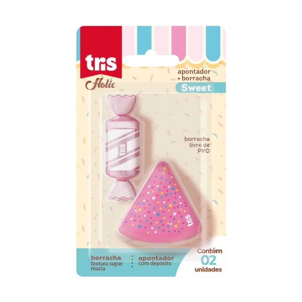 Kit Sweet: Apontador Com Depósito Cake E Borracha Balinha Holic Tris - Sortido