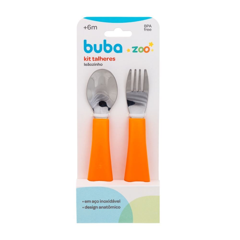 Kit Talheres Infantil Garfo E Colher Bubabzoo Buba - Leão