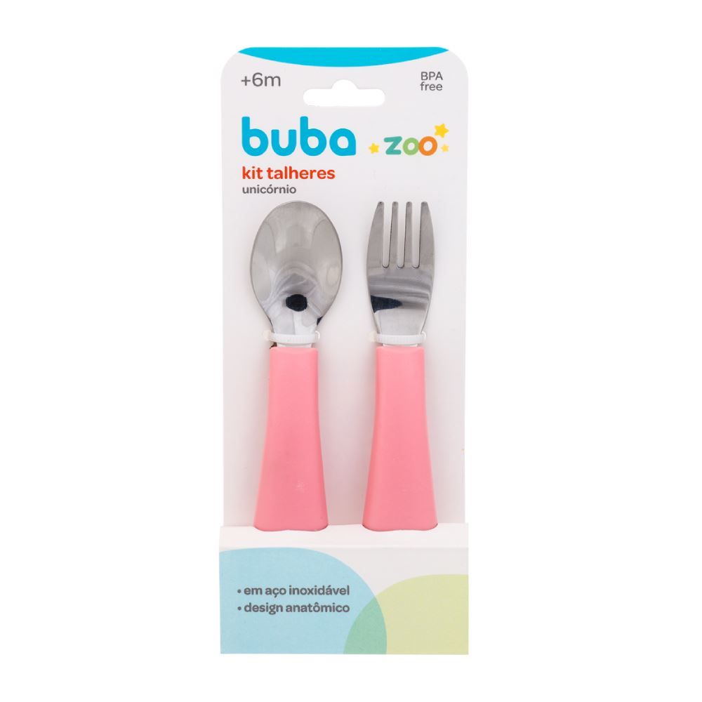 Kit Talheres Infantil Garfo E Colher Bubabzoo Buba - Unicórnio 