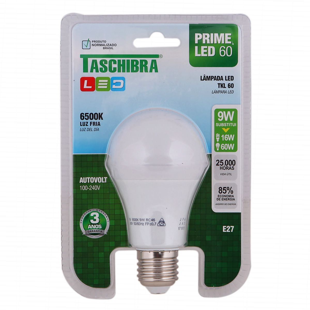 Lâmpada LED 9W 6500K Luz Fria TKL60 Taschibra - Bivolt