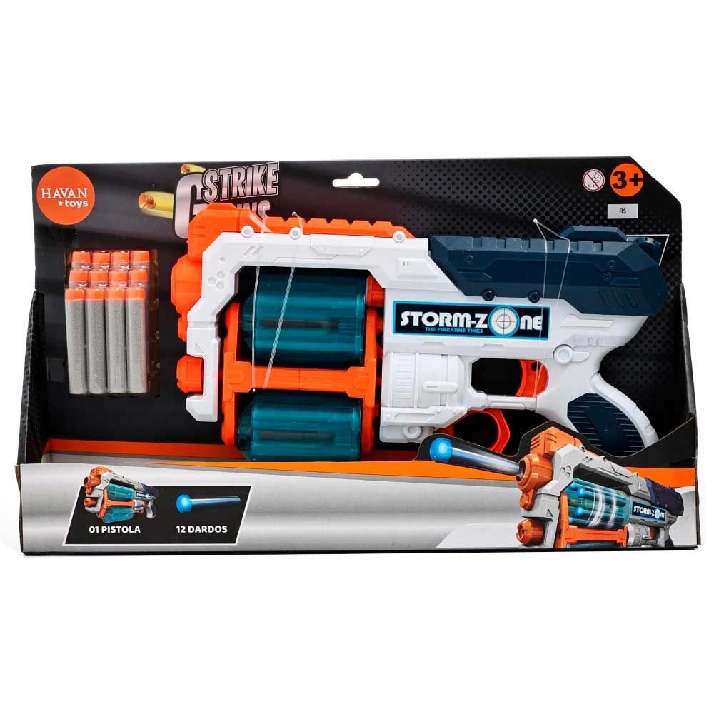 Lançador De Dardos 2 Tambores 12 Dardos Branco Havan Toys - HBR0305