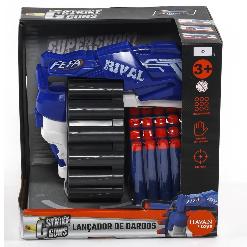 Lançador De Dardos Azul 20 Dardos Strike Guns Havan Toys - Azul