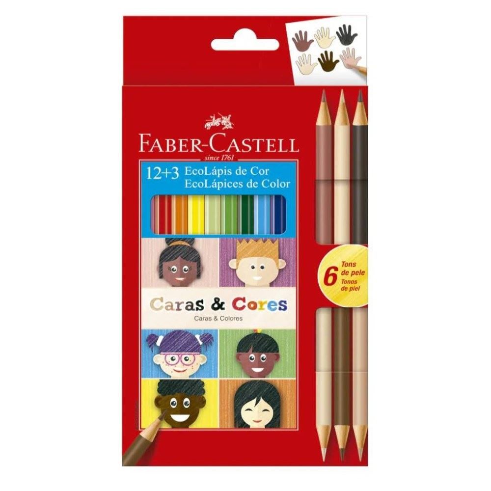 Lápis de Cor 12 Cores e 3 Lápis Caras e Cores Faber Castell - 15 Cores
