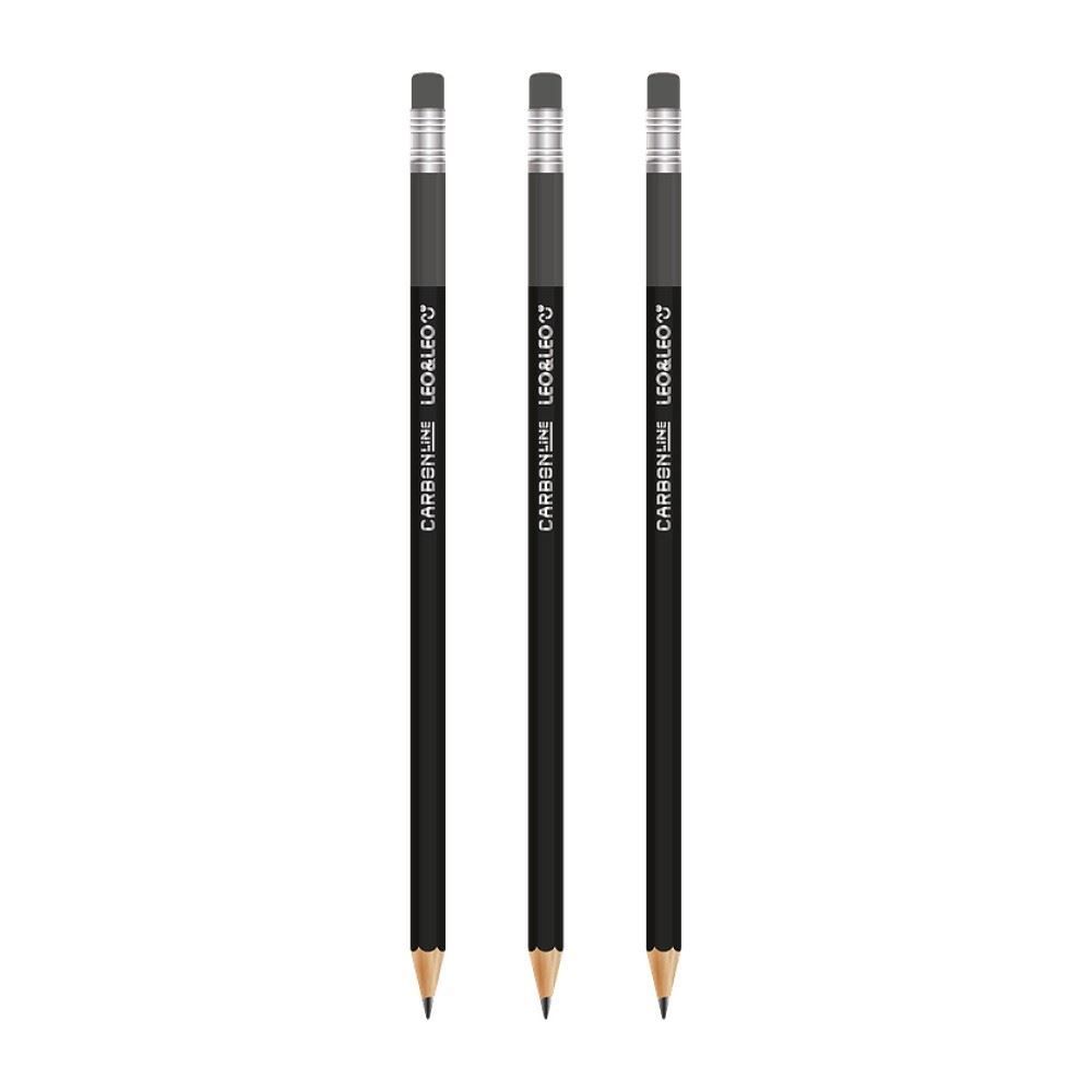 Lápis Grafite 3B Carbon Line com Borracha Leo&Leo - 3 Unidades