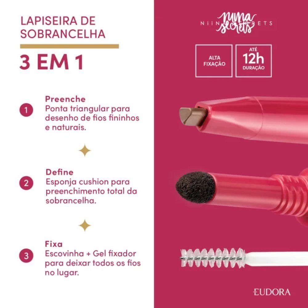 Lapiseira De Sobrancelha 3 Em 1 Marrom Escuro Niina Secrets - 1,1g