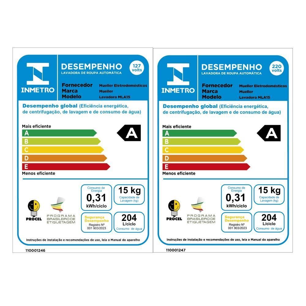Lavadora de Roupa Mueller 15kg Automática Ultracentrifugação MLA15
