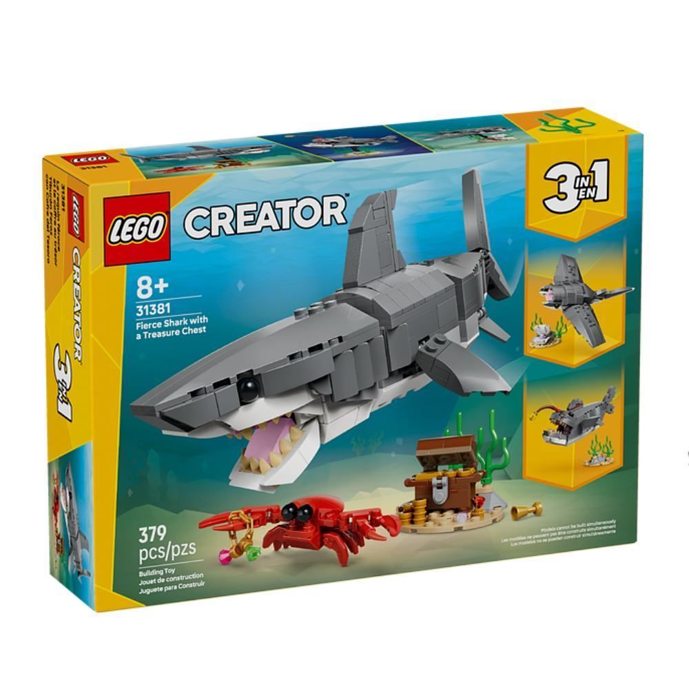 Lego Creator 3 em 1 Tubarão Feroz com Um Baú de Tesouro - 31381