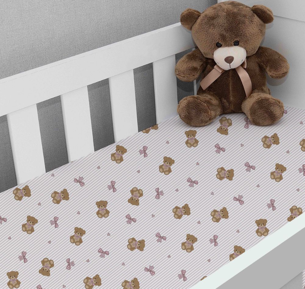 Lençol Infantil Avulso para Berço Havan Baby - URSO ROSA