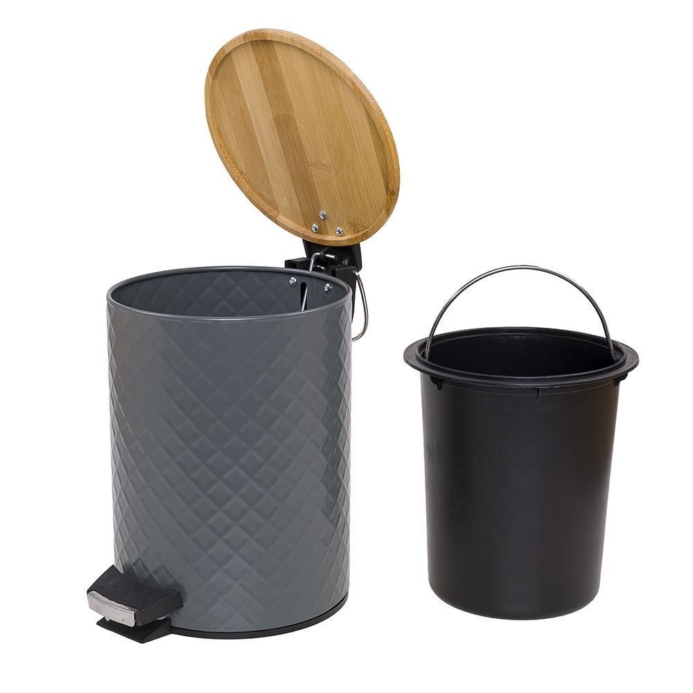 Lixeira Com Tampa De Bambu Havan Casa 3 Litros - Grafite